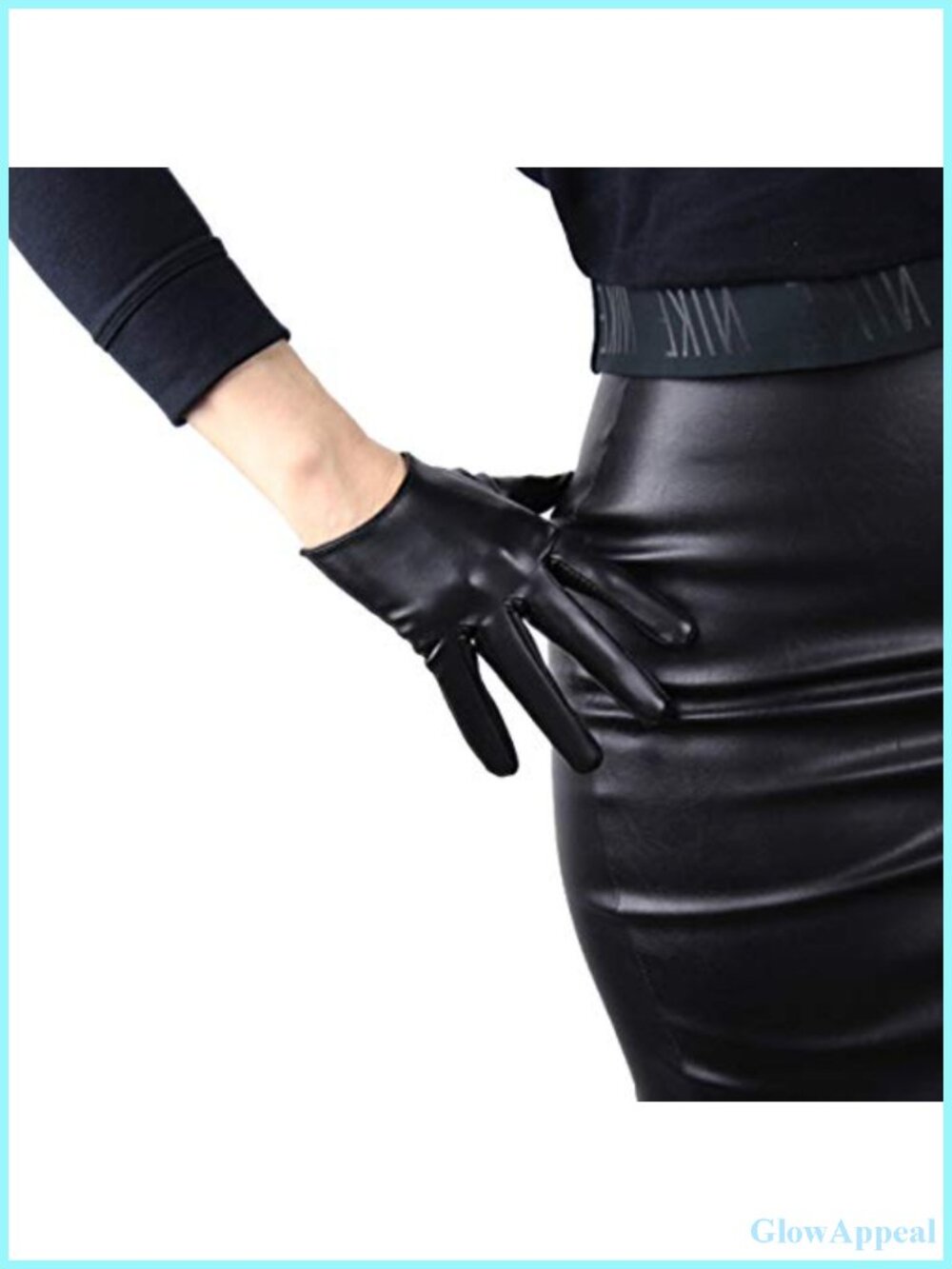Women's Faux Leather Half Gloves 16cm/6" Black Touchscreen Opera